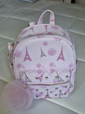Under One Sky Pink Eiffel Tower Mini Backpack with Pom Pom Charm